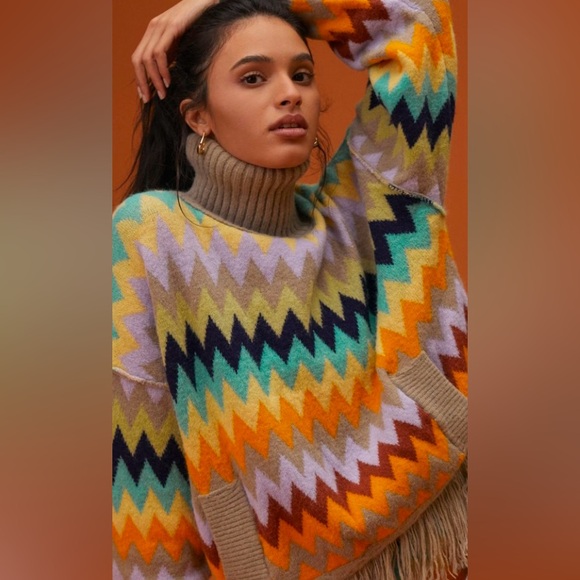 Anthropologie Plenty by Tracy Reese Fringed Turtleneck Sweater, S - Picture 2 of 11